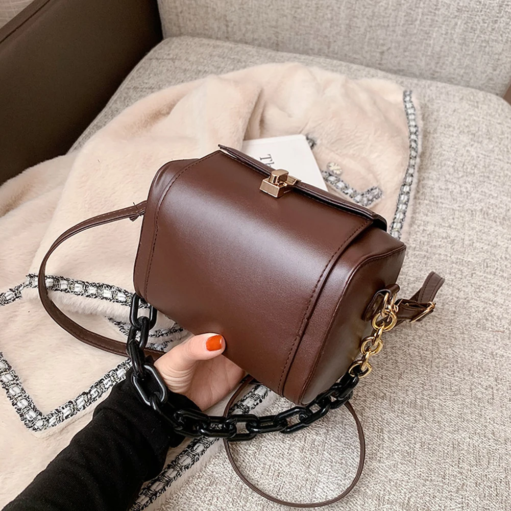

Fashion PU Leather Chain Shoulder Messenger Bag Female Solid Color Crossbody Purse Elegant Autumn Street Flap Tote