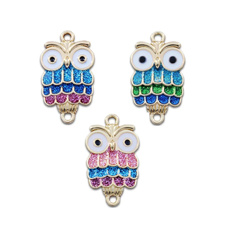 

10pcs/Lot Cute Double Hanging Owl Oil Dripping Alloy Earrings Bracelet Charm Pendant Jewelry Hair DIY Accessories