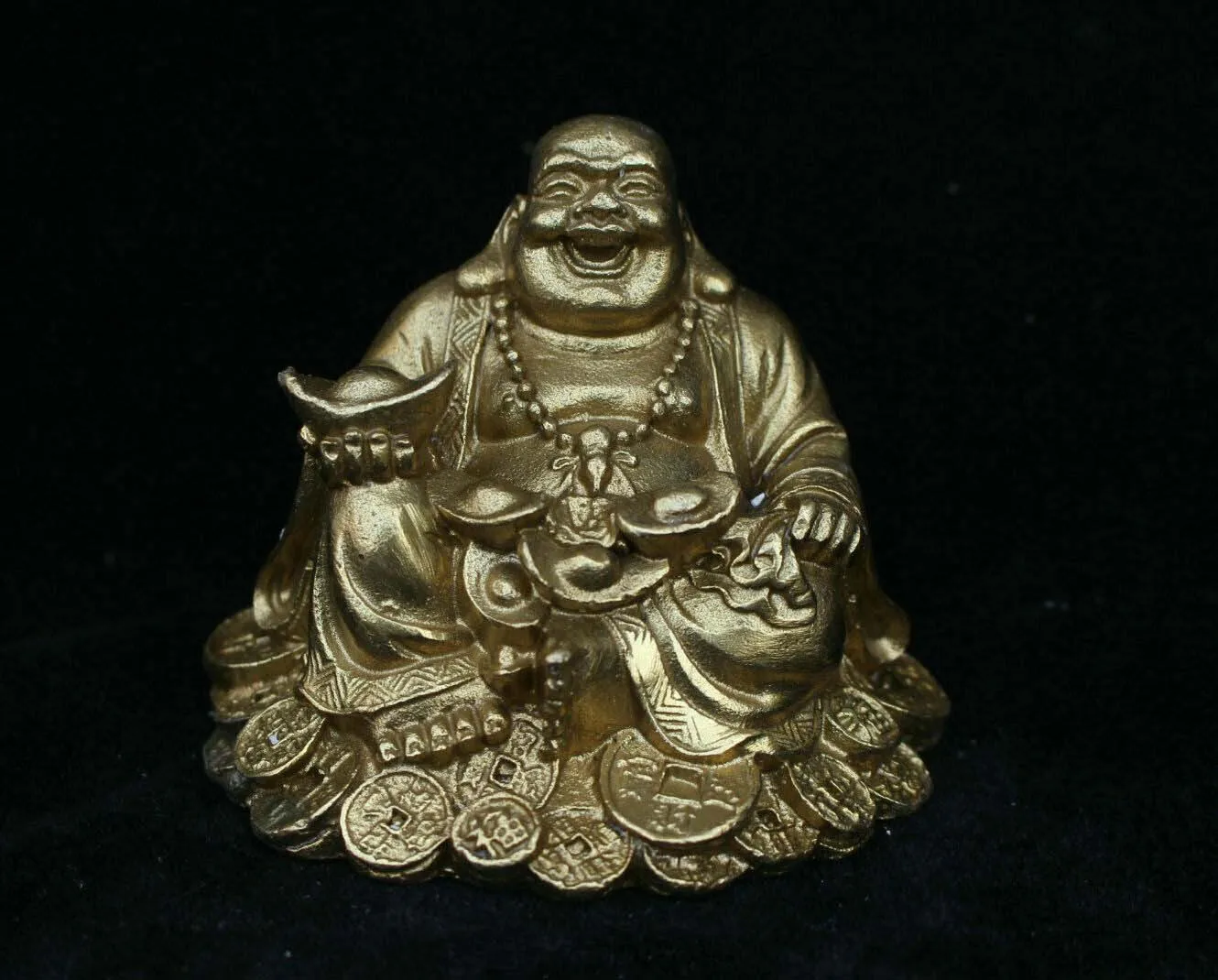 

China Buddhism Bronze Brass Wealth Yuanbao Happy Laugh Maitreya Buddha Statue