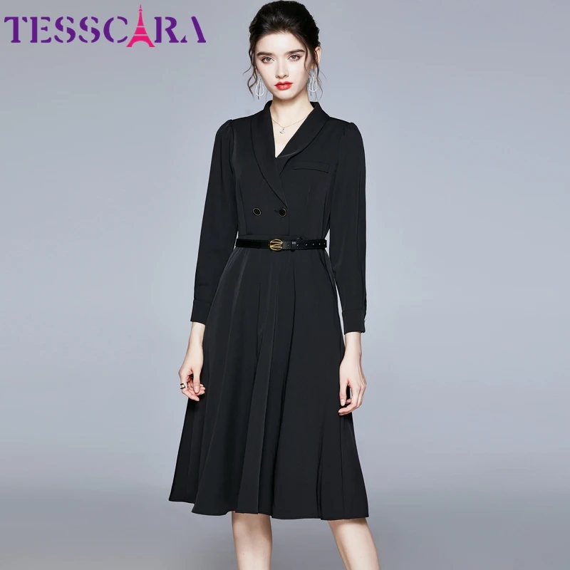 TESSCARA элегантная Осенняя Женская Блейзер платье Festa Высокое Качество Офисные