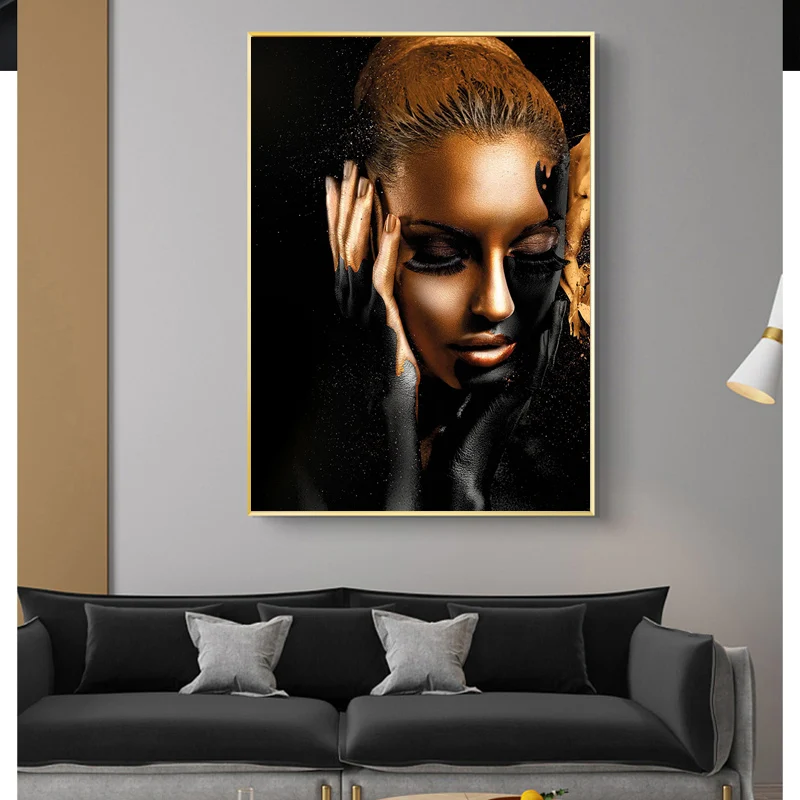 Большие размеры черный в африканском стиле золотого цвета женские масла Картины