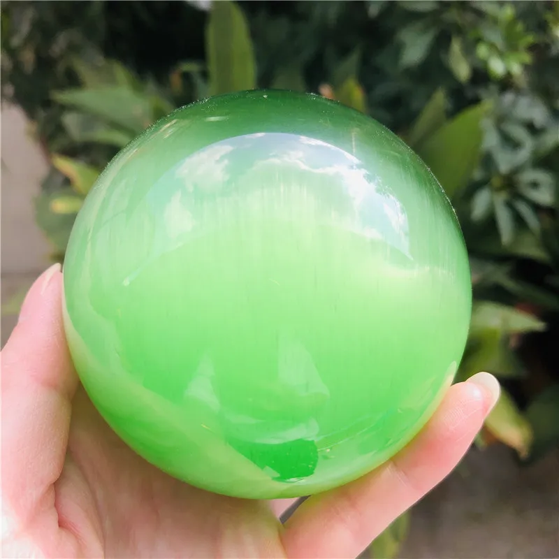 6 8 см натуральный кварц Зеленый Кристалл кошачий глаз исцеления Бал Сфера