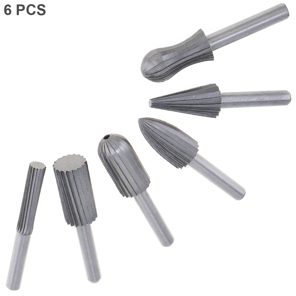 

6pcs 6mm Shank Tungsten Steel Rotary File Cutter Engraving Grinding Bit Rotary Tools for woodworking Carving Knife Cutter Tool