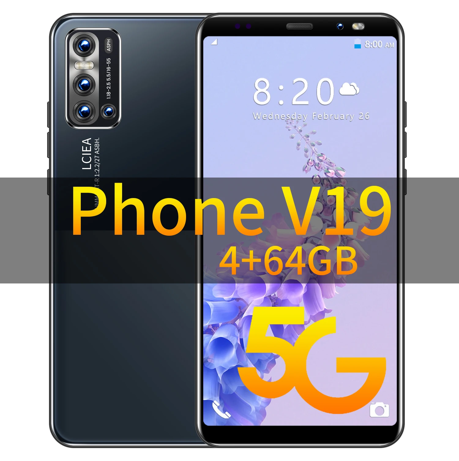

2021 V19 4GB 64GB 5.8 Inch Fingerprint ID 10 Core Smartphones 5G Network Dual SIM 4800mAh 8+16MP Face Unlock Cell Phone Black