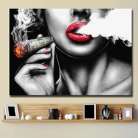 modern pop sexy girl smoking a cigar oil painting on canvas posters and prints cuadros wall art pictures for living room