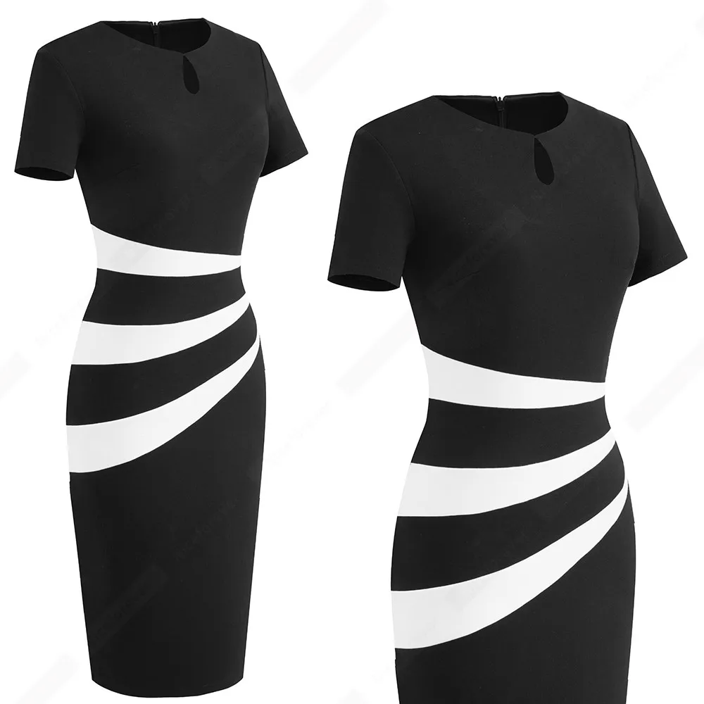 Женское короткое платье с круглым вырезом повседневное облегающее офисное в