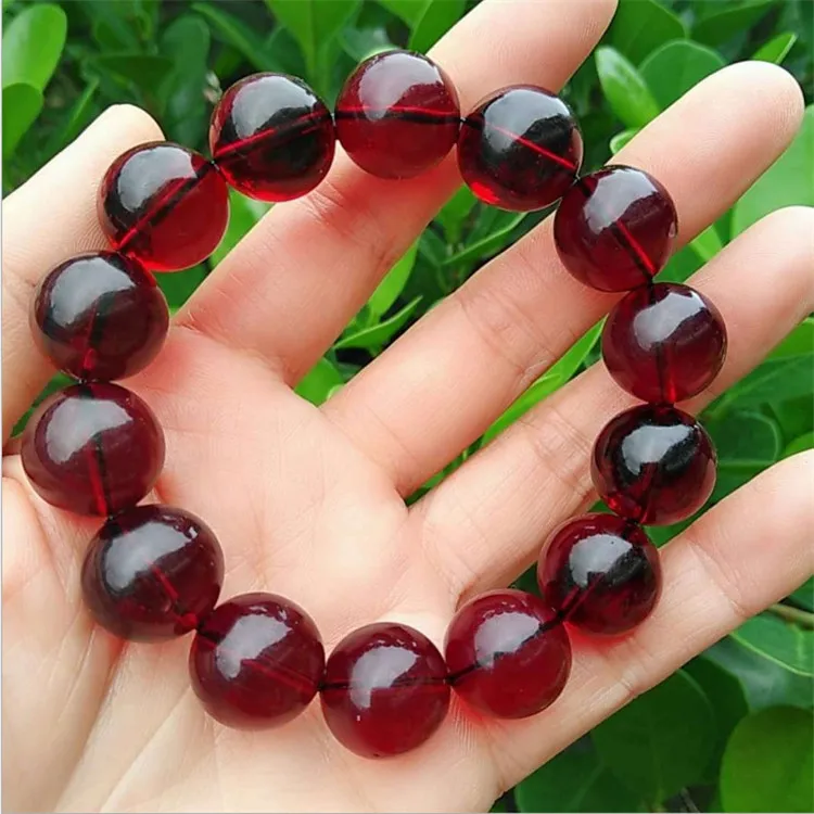 Красный Янтарный медовый восковой браслет натуральный кровяной пруд шар один