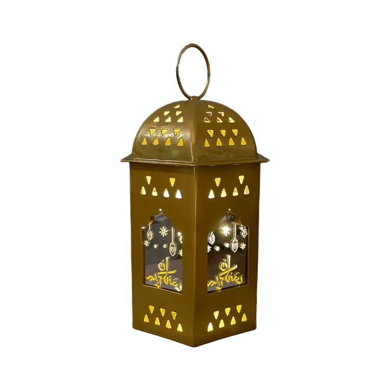 

2022 New Wrought Iron Eid Ramadan Wind Lantern Warm Lights Lamp Creative Ornament