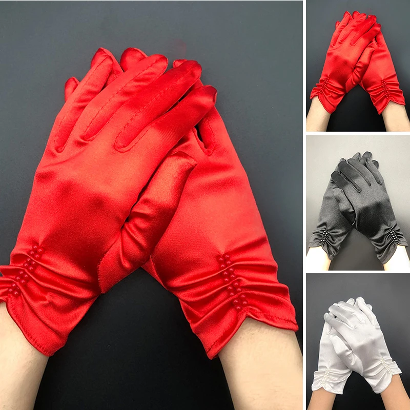 Матовая атласная Элегантные короткие белые свадебные перчатки с открытыми