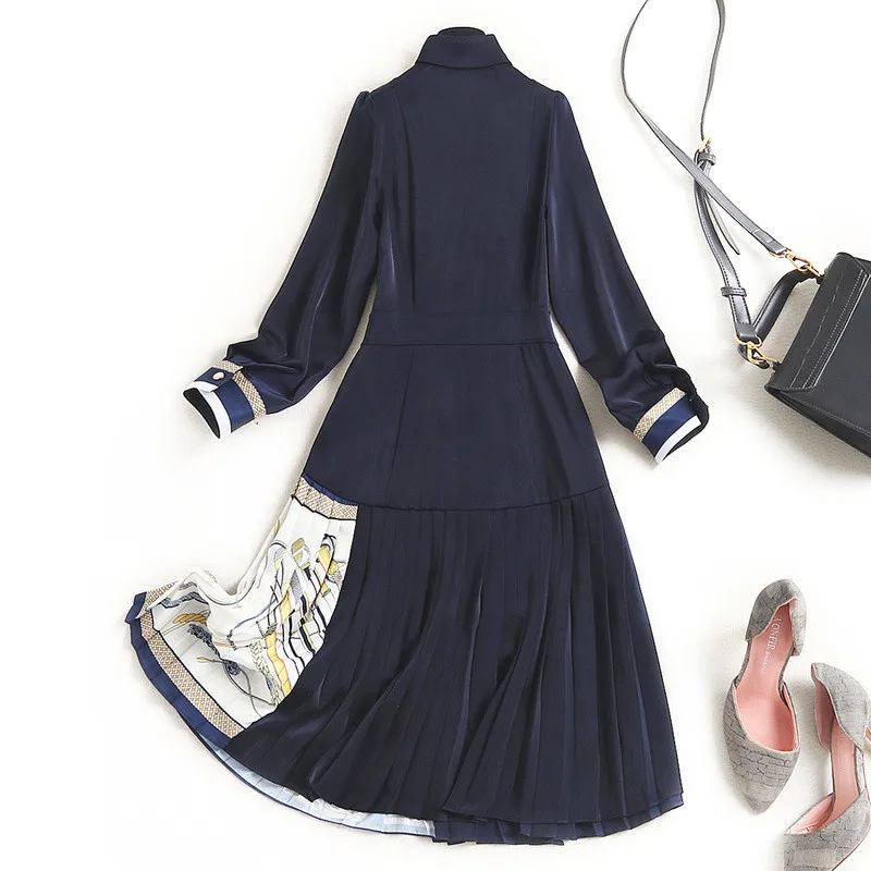 

Runway Fashion Designers Spring Long Sleeve Print Patchwork Shirt Dress Women Long Sleeve Clothes Elegant Casual Office Robe