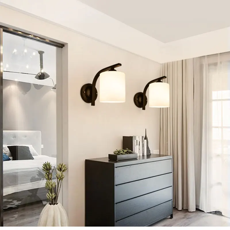 Скандинавская простая прикроватная настенная лампа стеклянные для дома
