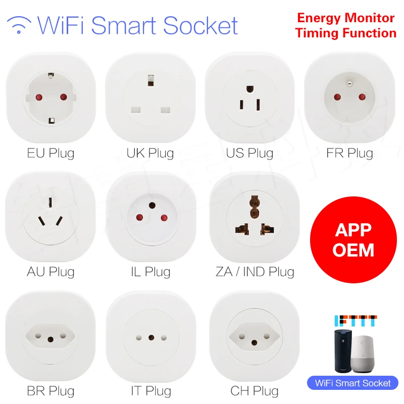16A Smart wifi штепсельная розетка Мощность монитор ЕС FR US AU UK это Израиль Бразилии
