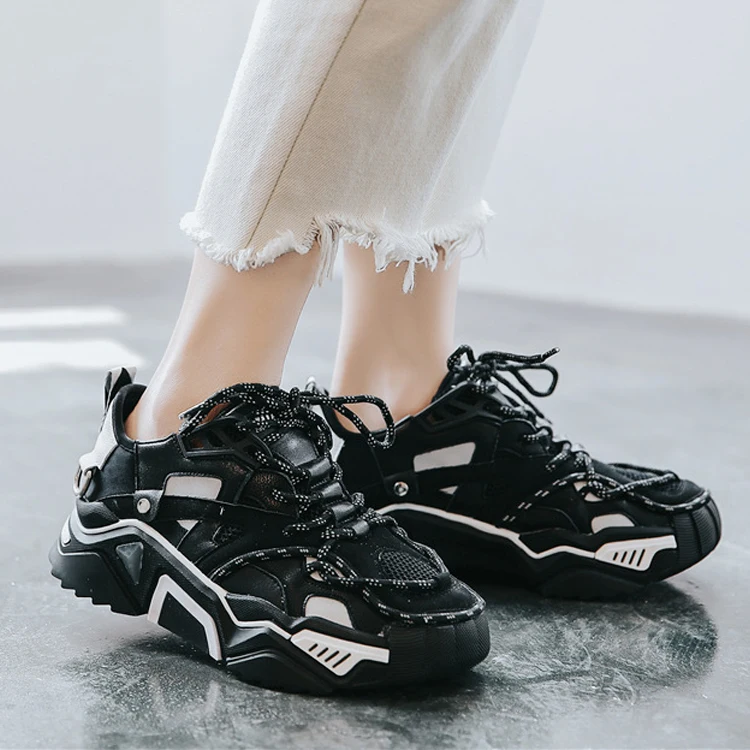 Женские массивные кроссовки на платформе Повседневная обувь со шнуровкой из