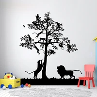african forest tree lion leopard monkeys animals wall decals vinyl home decor interior room bedroom nursery stickers mural a927