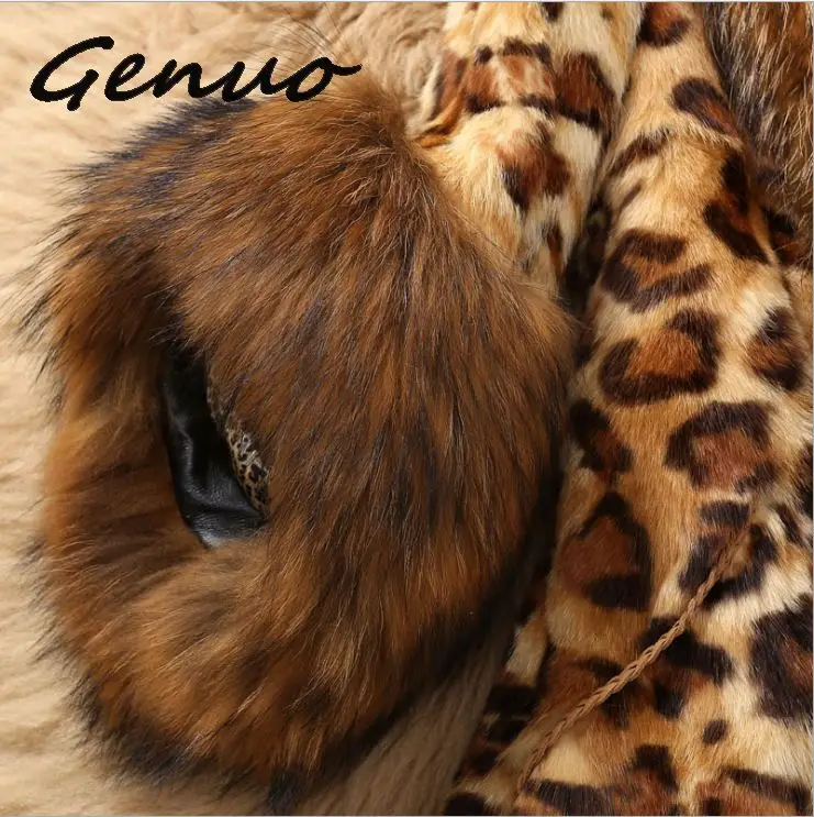 

Genuo Women's Autumn Winter Faux fur Jackets Leopard Mink fur Coats Faux Raccoon Fur collar Plus size Fur jackets OKXGNZ 1256