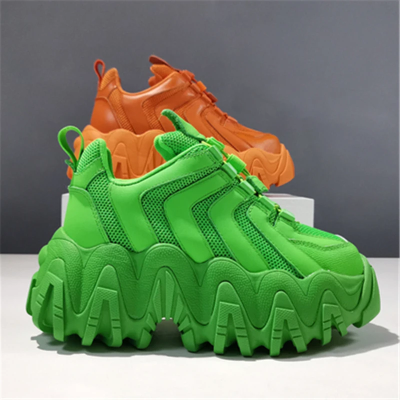 

Brand Design Genuine Leather Women Sponge Shoes Increased Thick Bottom Mesh Breathable Platform Sneaker Footwear Candy Color