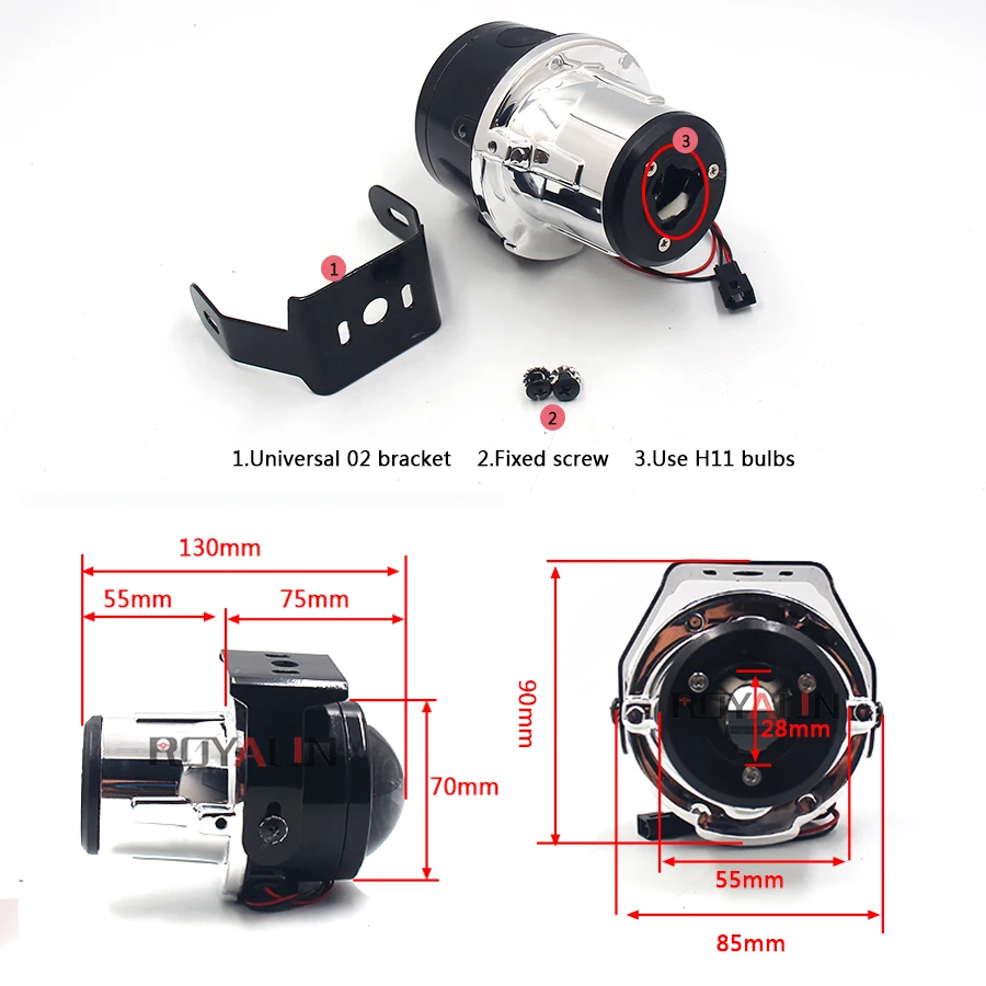 ROYALIN HID H11 Биксеноновая линза для проектора 2 5 дюйма металлическая Бифокальная