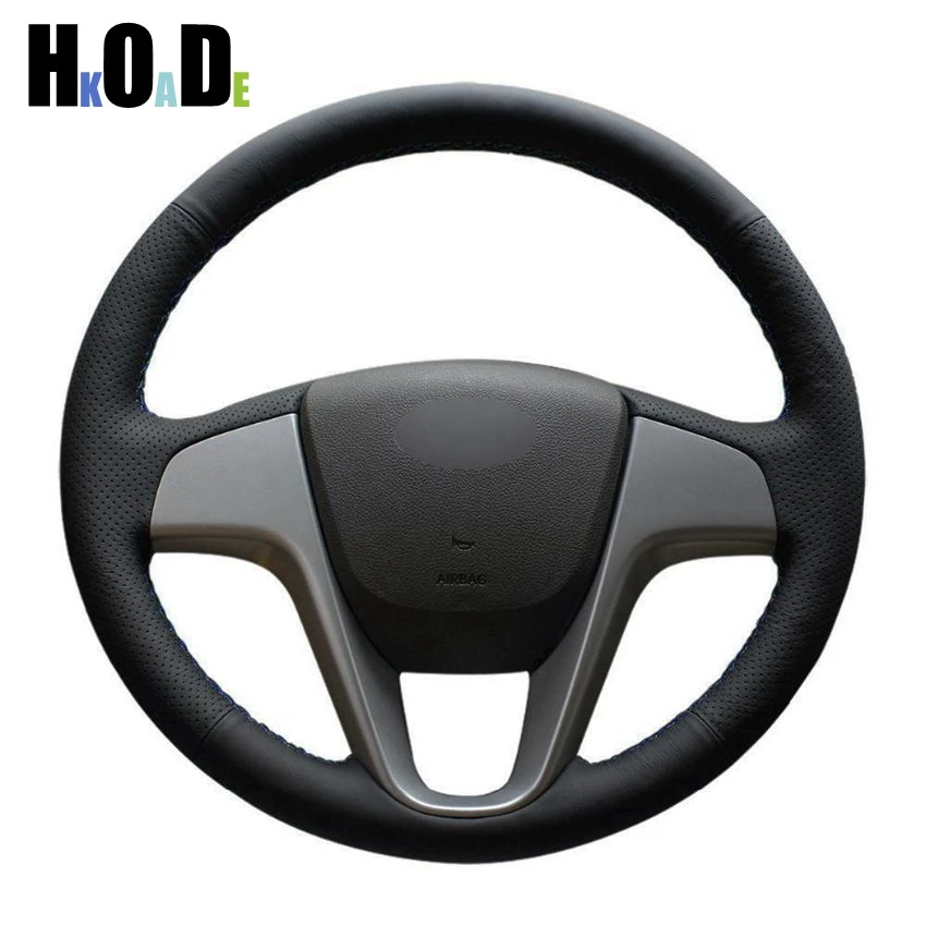 Прошитые вручную чехлы на руль черная искусственная кожа чехол автомобиля для