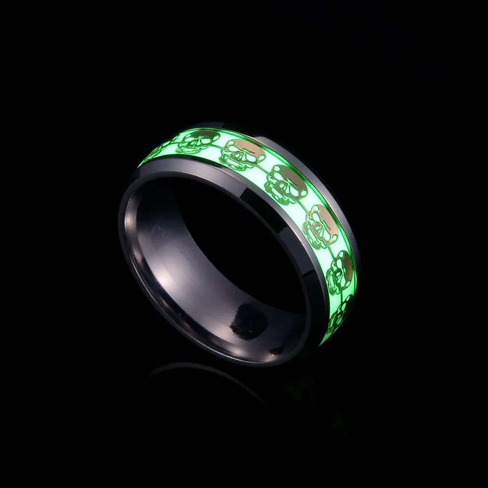 

Светящееся кольцо Серебристые Модные мужские минималистский череп нержавеющая сталь кольца из нержавеющей стали светящиеся кольца пара в ...