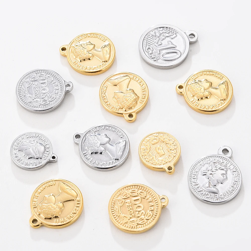 Золотая медаль из нержавеющей стали 5 шт./лот подвески с монетами винтажные