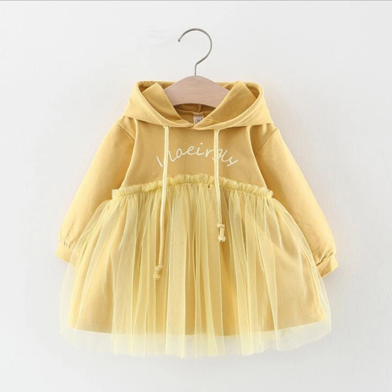 Новое фатиновое платье с капюшоном для маленьких девочек Модная Детская осенняя