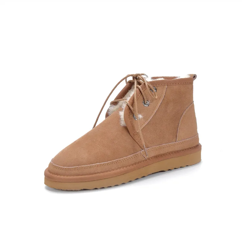 

Women's Fashion Snow Boots Waterproof Lace-up Winter Shoes Genuine Sheepskin Leather Natural Wool Fur Ankle Boots Free Shipping