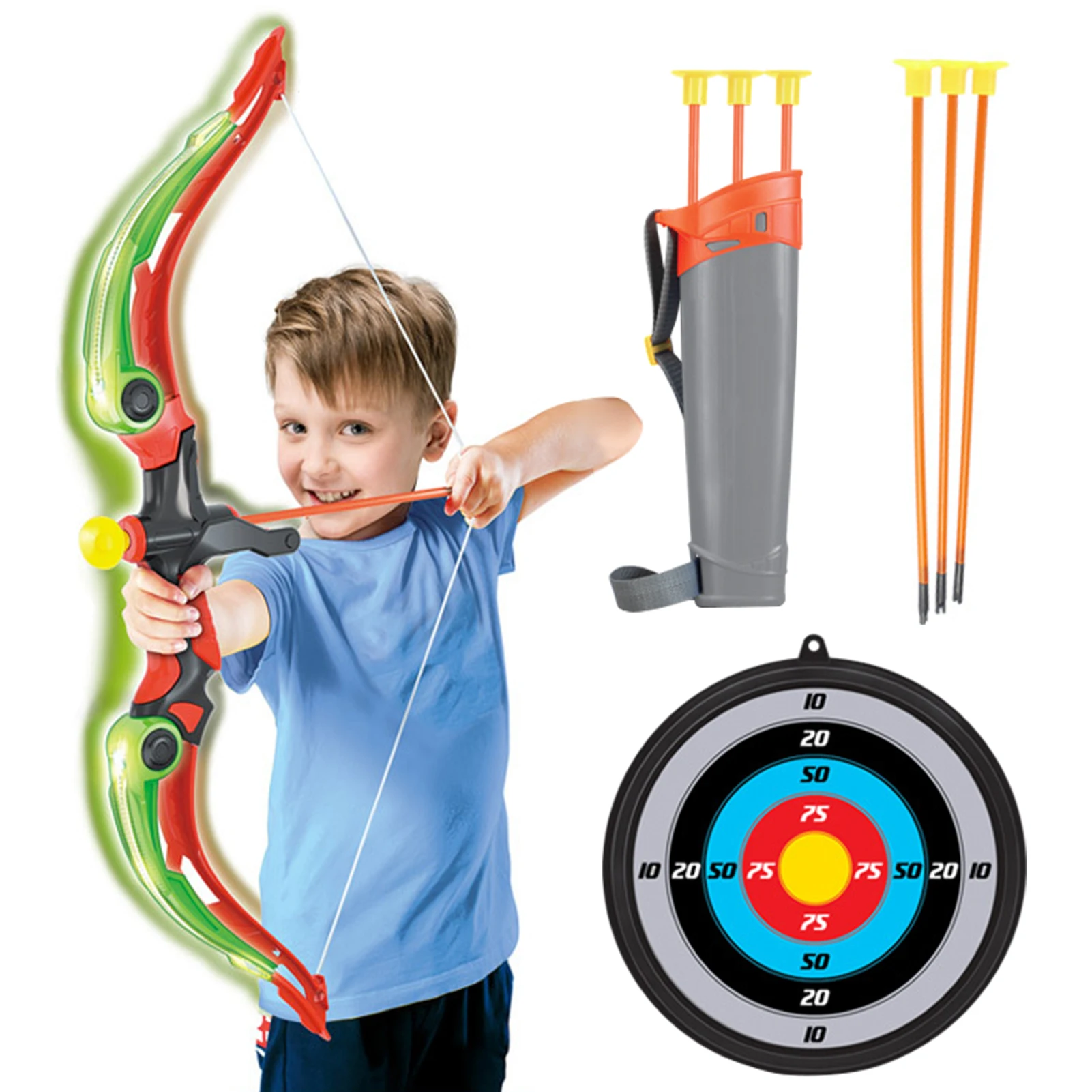 

Bow And Arrow For Kids LED Light Up Archery Sets Toys Outdoor Sports Archery Bow And Arrow Toys Funny Targets Shooting Game
