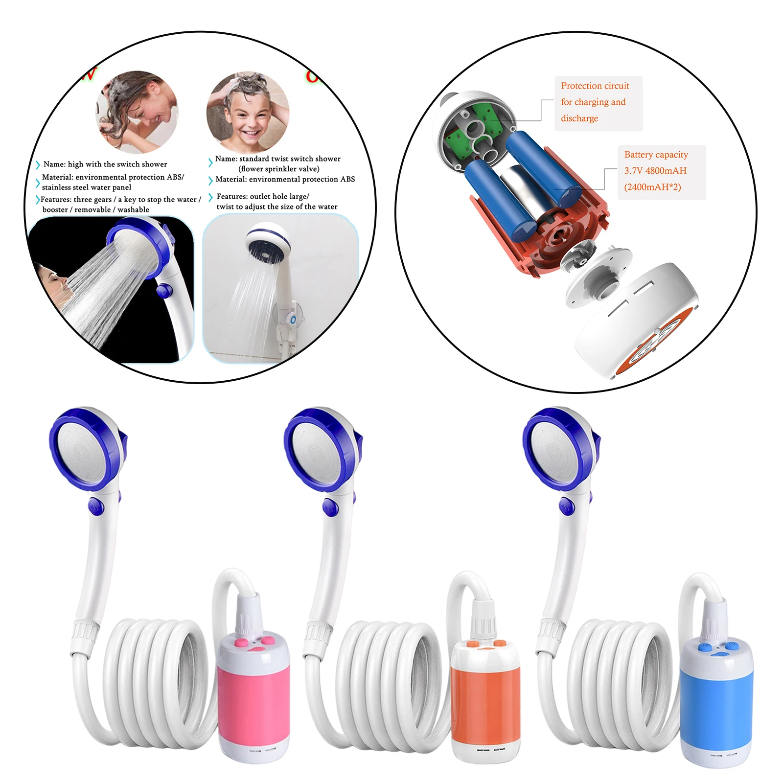 

Camping Shower with Rechargeable Battery Shower Head Summer Traveling Camper