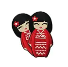 Нашивка с вышивкой в виде японской куклы Kokeshi красного цвета, одежда для японской девочки, мультяшное украшение, Аппликации с вышивкой утюгом