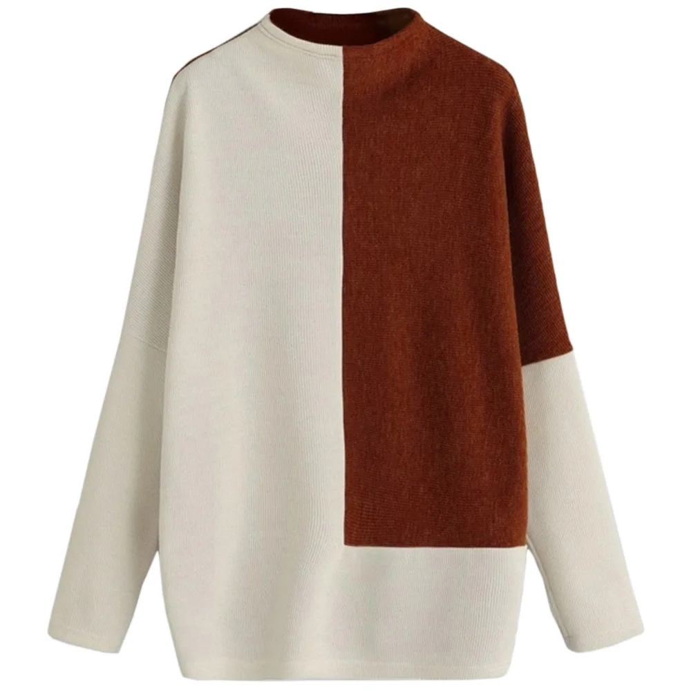 

Women's sweater loose half high neck 2020 autumn winter stitching top spandex material casual style regular fashion all-match