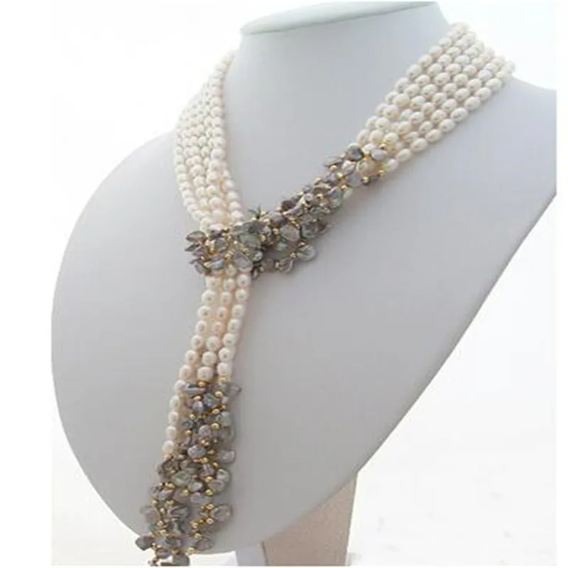 

Wholesale price new hot sell 3Strds 49" White&Grey Keshi Pearl Necklace shipping free