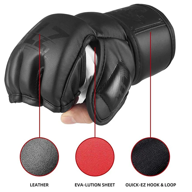 

Half Finger Boxing Gloves PU Leather Fighting Kick Boxing Gloves Karate Muay Thai Training Workout Gloves Men