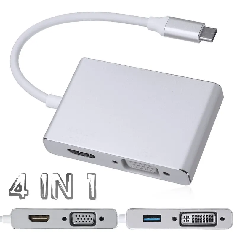 

New Arrival USB 3.1 Type-C Male to HDMI-compatible+VGA+DVI+USB3.0 Female Adapter Portable Laptop Docking Station Adapters