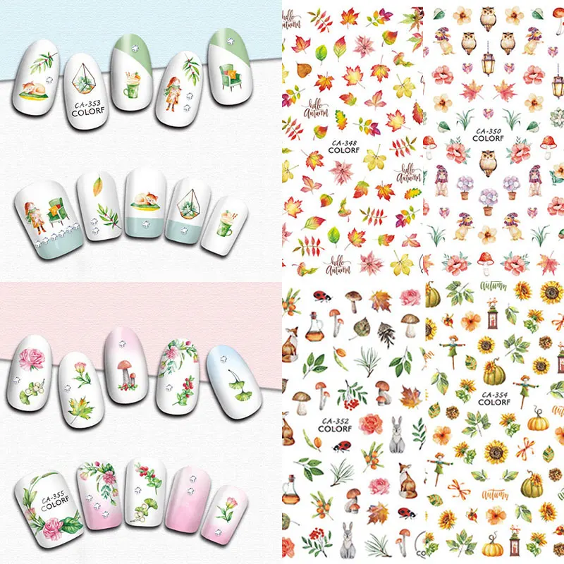1 Sheet Fall Yellow Gold Sticker for Nails Summer Decals Sticker for Manicure DIY Summer Green Nail Stickers Sliders For Nails