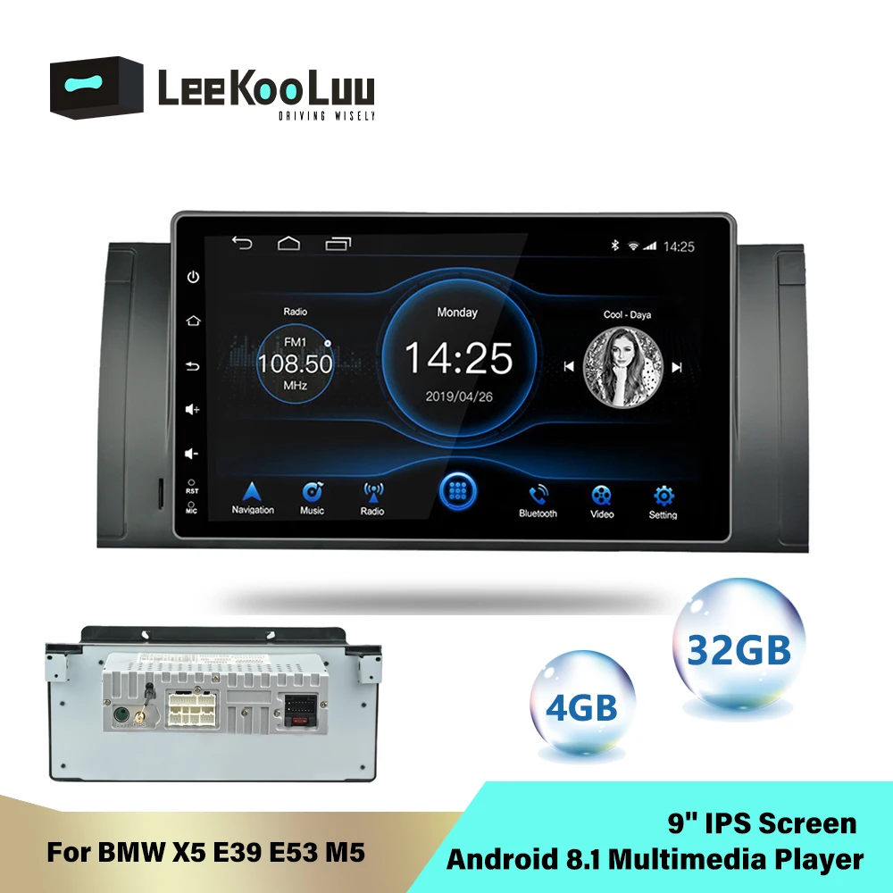 LeeKooLuu Android 8 1 Автомагнитола для BMW X5 E39 E53 M5 4 Гб ОЗУ 32 ПЗУ Восьмиядерный Indash 9 ''WiFi