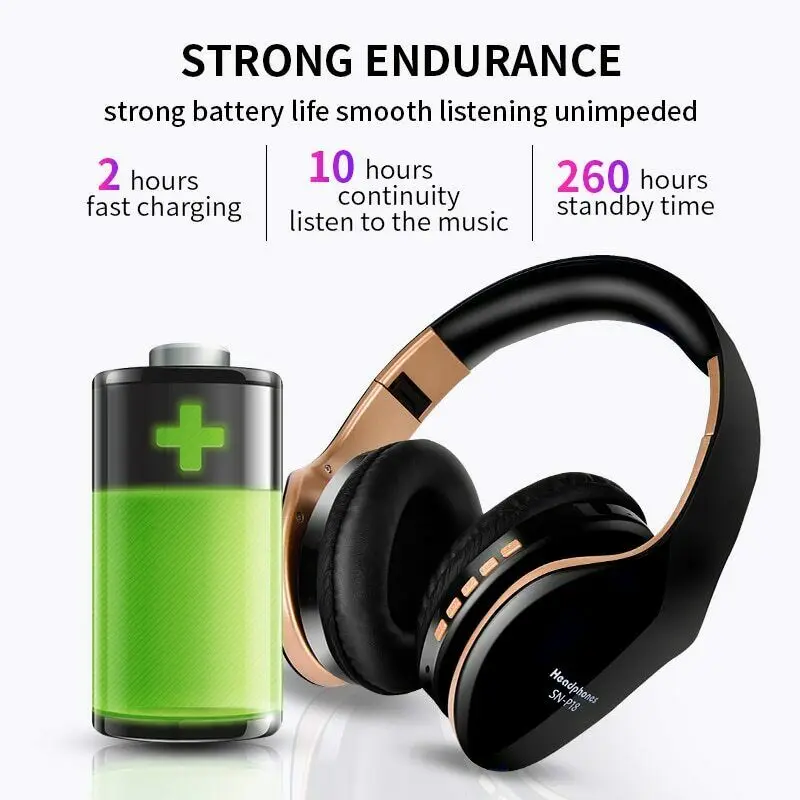 

Wireless Headphone Bluetooth Headset 3D Stereo Foldable Adjustable Gaming PC