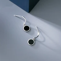 a00659 korean genuine 925 sterling silver geometric round black stud earrings for women office elegant earrings jewelry