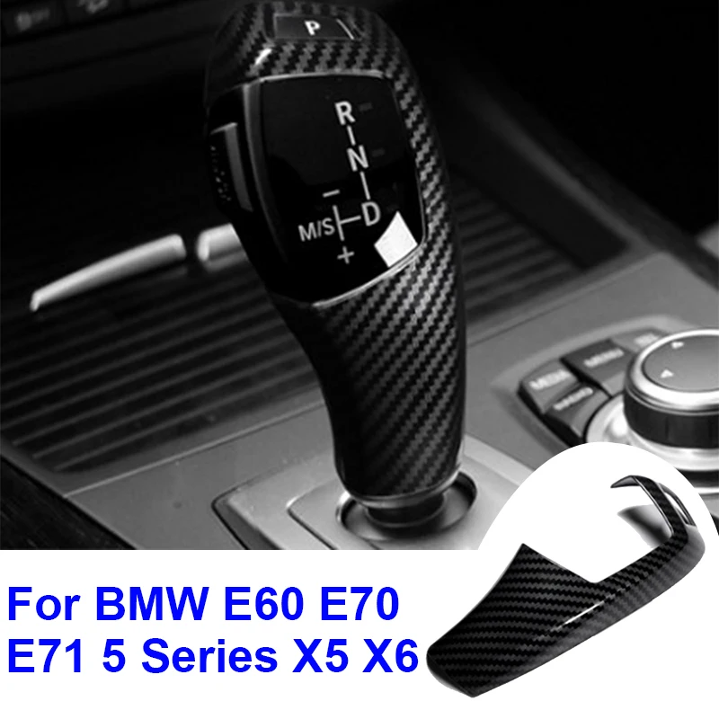 Car Gear Lever Shift Knob Cover Black For BMW X5 X6 E70 E71 2008-2013 Carbon Fiber Gear Lever Shift Knob Cover Trim