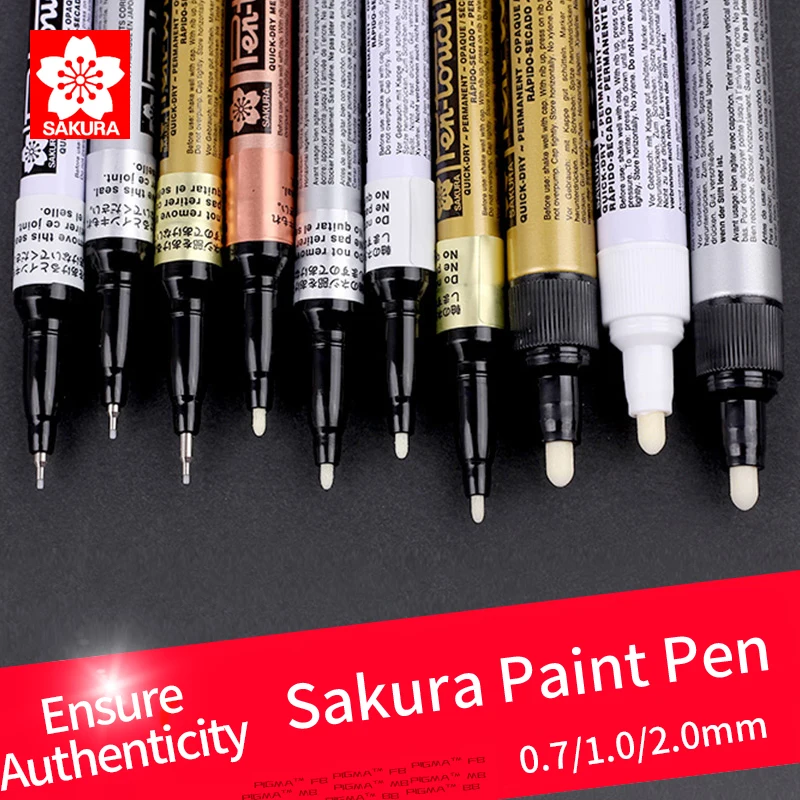 

SAKURA Waterproof Permanent Paint Marker Pen-Touch Metallic Markers Opaque Oil Paint Pens 0.7 mm 1.0 mm 2.0 mm White Gold Silver