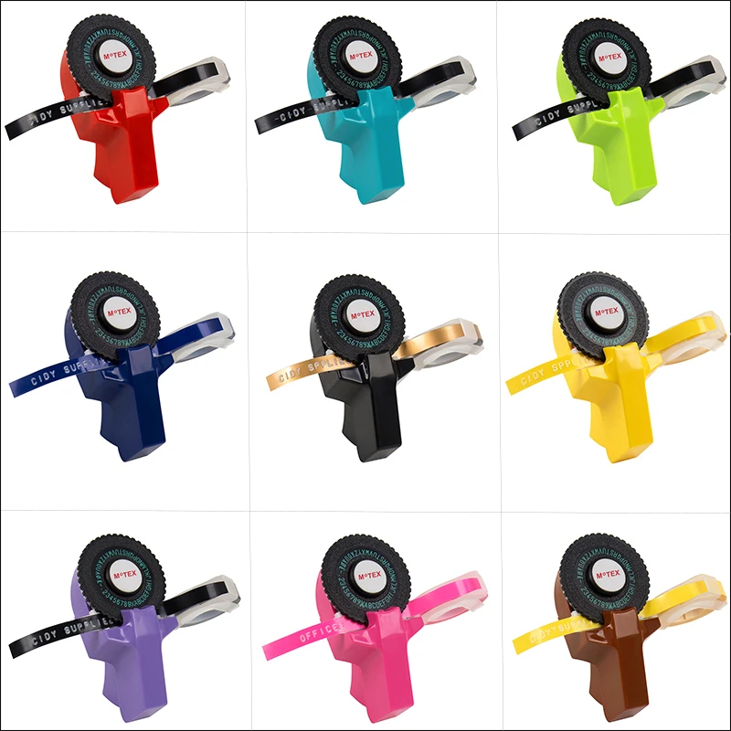 

Multicolor portable handheld MINI Motex E101 label machine and compatible 3D dymo hand-decorated 9mm embssed label tape