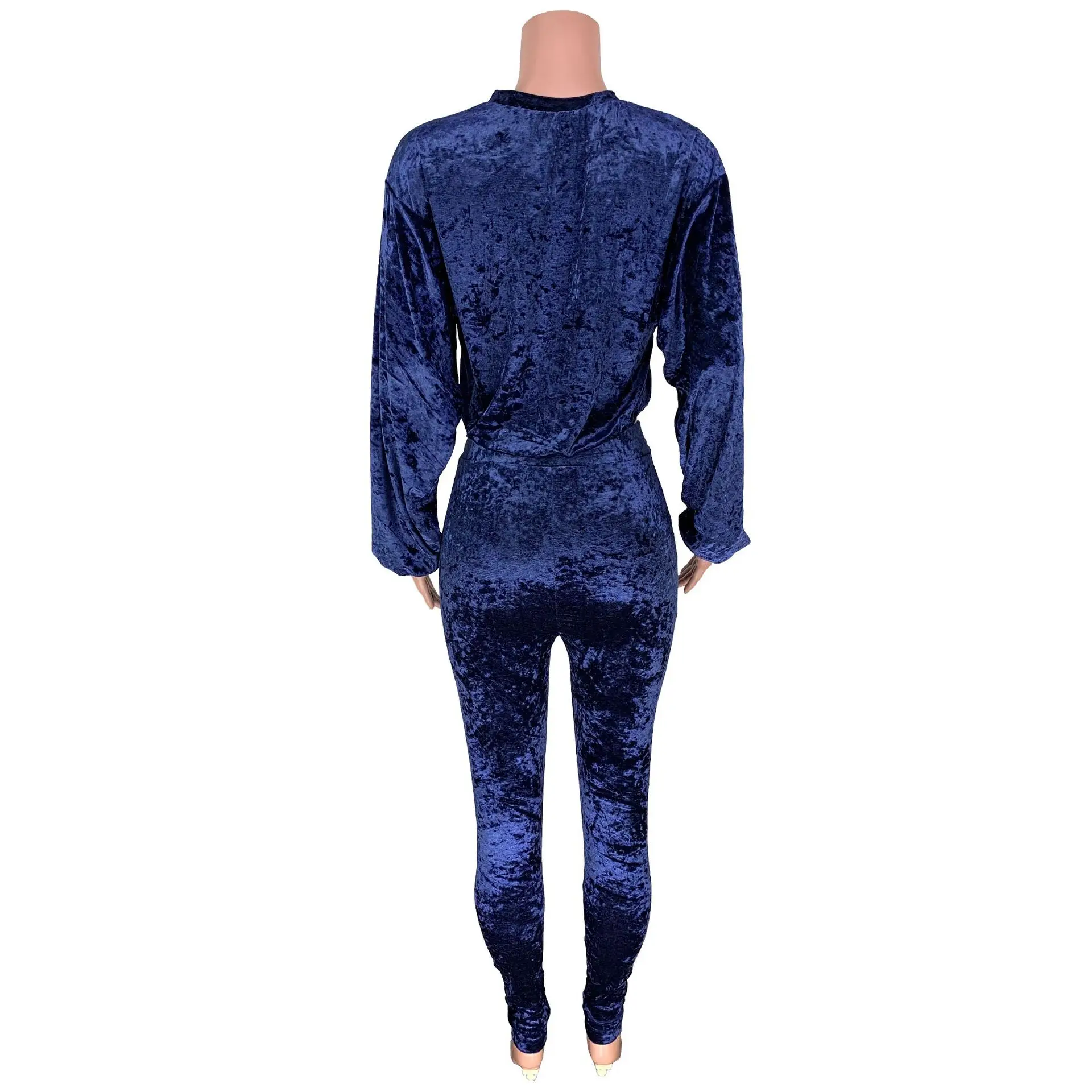 

Winter Women O Neck Full Sleeve Crop Top Pants Solid Color Suit Two Piece Set Casual Fashion Velvet Fitness Outfits
