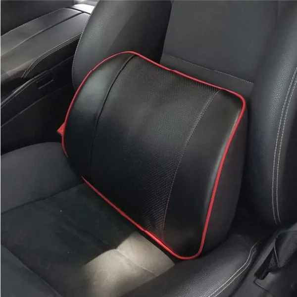 black with red edge Подушка для спины из натуральной кожи для стула с эффектом памяти, поддерживающая поясницу подушка для офисного стула, компьютерного работника, подушка для водителя на талию - Название цвета: black with red edge