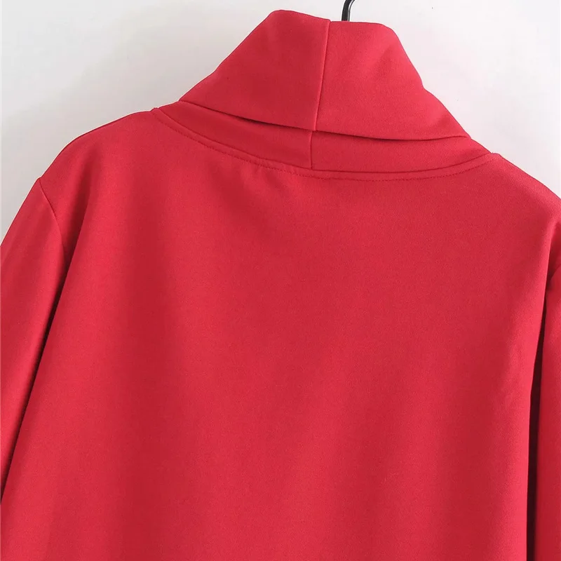

Women Fashion Loose Fleece Sweatshirts Vintage High Neck Long Sleeve Female Pullovers Chic Tops