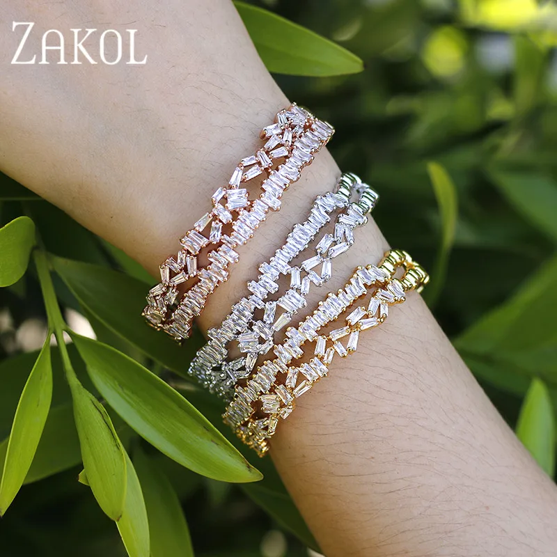 ZAKOL Роскошный бренд дизайн Модный многослойный браслет багет из AAA кубического