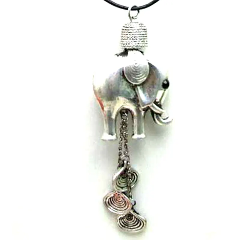 

Qingmos 30*50mm TIBETAN SILVER Elephant Pendant Necklace for Women withCHINA MIAO NATIONALITY COLLECTIBLE Pendant Cord 17" pe200
