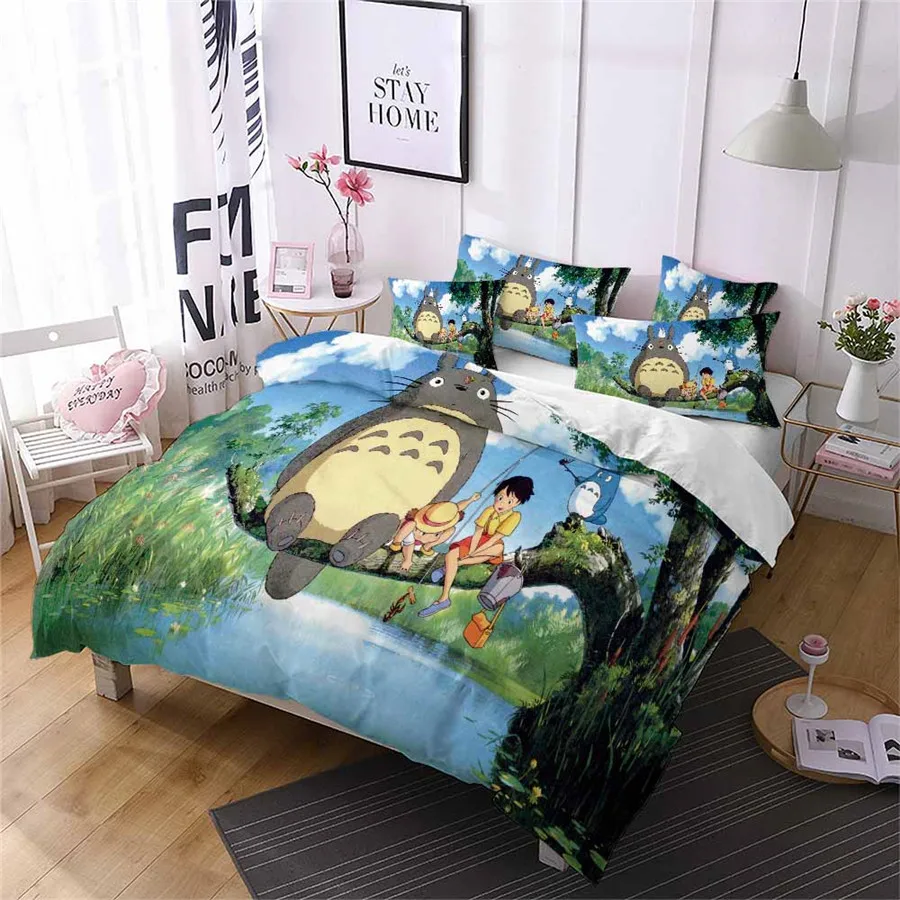 HELENGILI 3D Постельное белье Тоторо кампус значок печати пододеяльник набор Bedcloth с