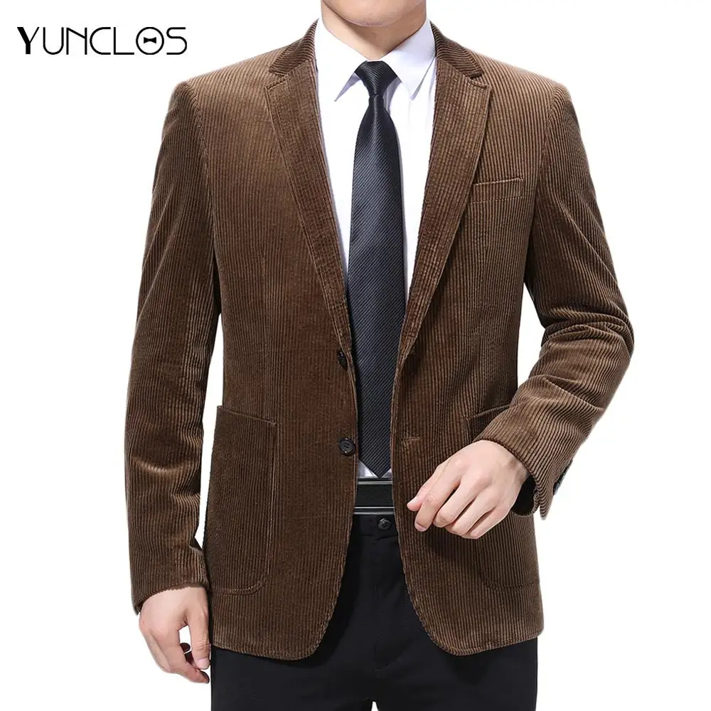 

Мужской вельветовый пиджак с длинным рукавом, однотонный Повседневный приталенный пиджак, Осень-зима