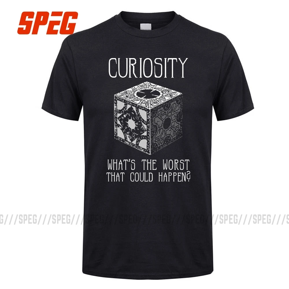 Мужские футболки из хлопка с коротким рукавом и рисунком из мультфильма "curiousity Killed Hellraiser", большая скидка, мужские футболки с круглым вырезом