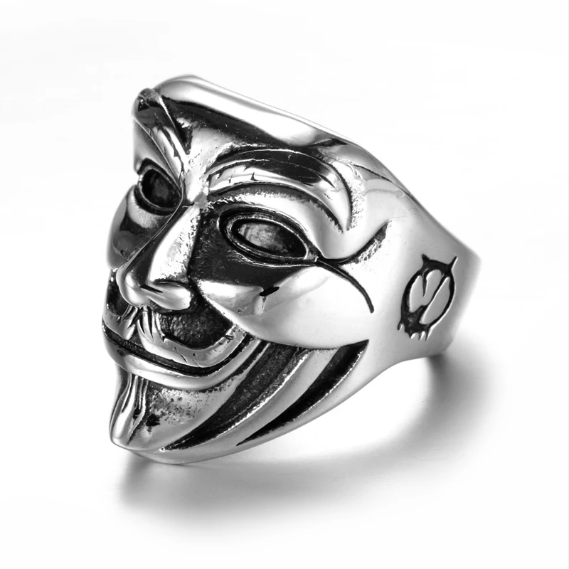 

Gothic V-Vendetta Mask Rings For Men Punk Hip Hop Stainless Steel Biker Skull Men Ring Fashion Jewelry Accessories Size 7-13