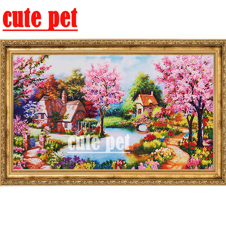 cute pet Wallpaper Diy round square diamond embroidery Summer landscape5D full sets painting mosaic pictures rhinestones | Дом и сад